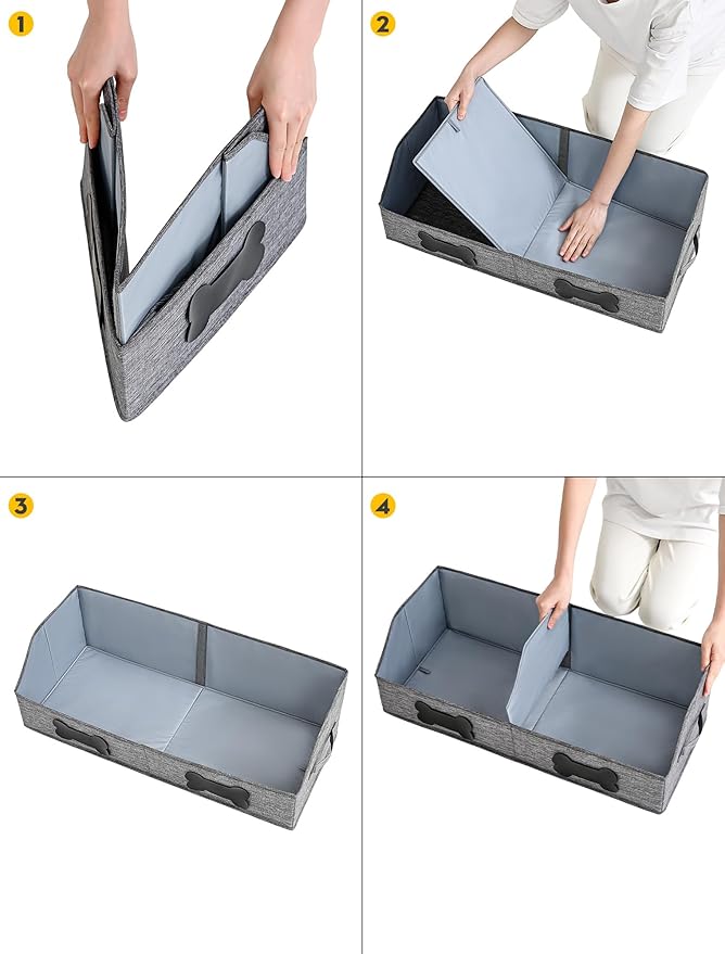 Qozary Large Dog Toy Basket with Diy Tag - Collapsible Dog Toy Bin, Fabric Personalized Storage Box, Trapezoid Storage and Organizer for Pet Supplies (Gray, Medium 27.6"x11.8")