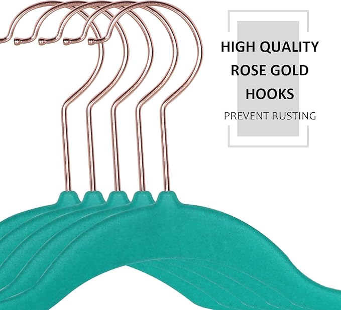 VECELO Premium Velvet Clothes Hangers Suit Heavy Duty (25 Pack)-Non Slip & Space-Saving with 6 Finger Clips & Tie Rack Excellent for Men and Women，Light Teal
