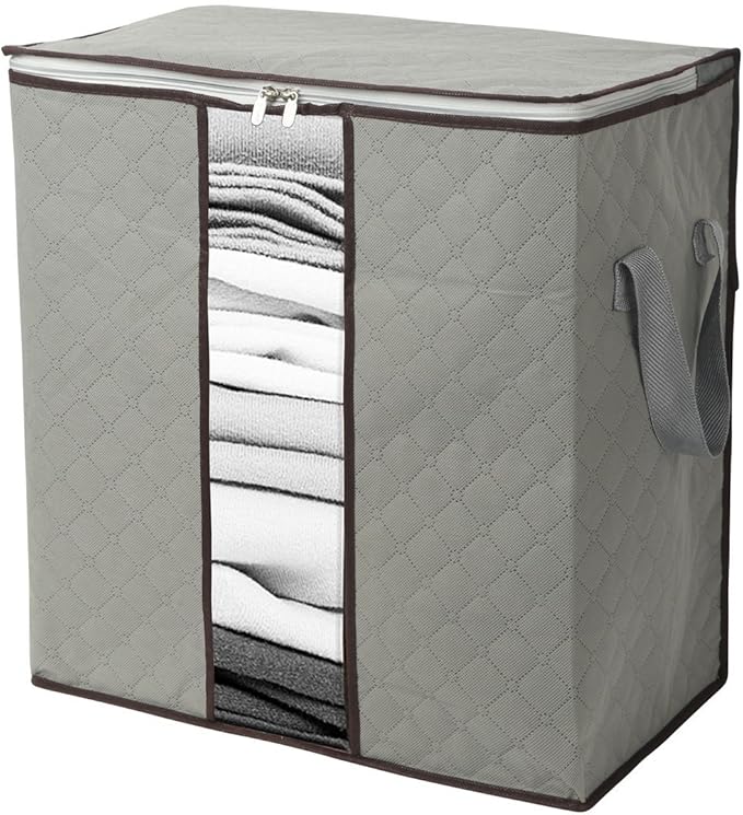 Szxc 2 Pack Foldable Erect Storage Bags Under Bed Closet Organizer 18 x 11 x 19 inch (L x W x H) - for Quilt Blanket Pillow Clothes Bedding - Clear Window & Handles - Easy to Fit 5 Throw Pillows