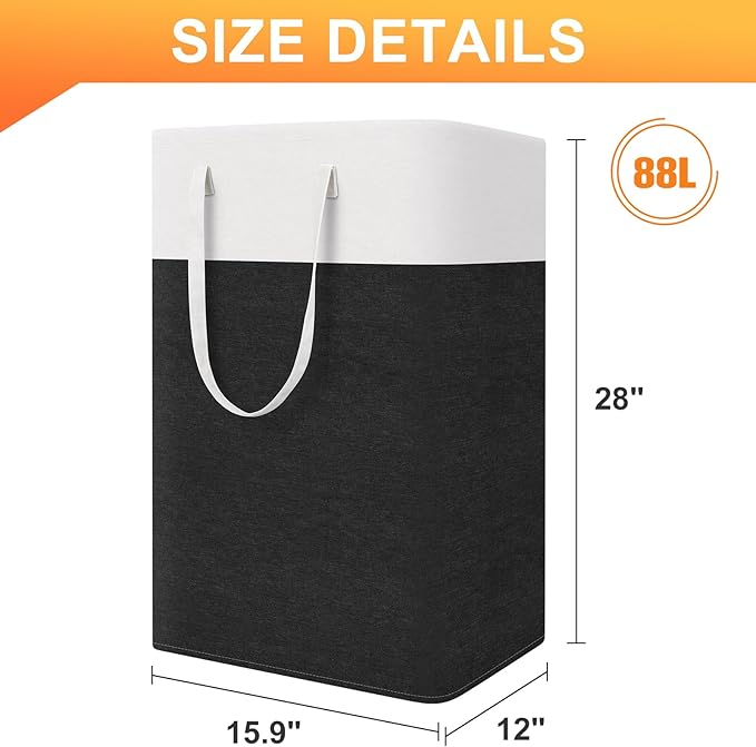 laundry basket 3-Pack, laundry hamper, Hamper with handles, collapsible laundry baskets, Waterproof dirty clothes hamper, Towel Storage for Home or Dorm, 88L-Black