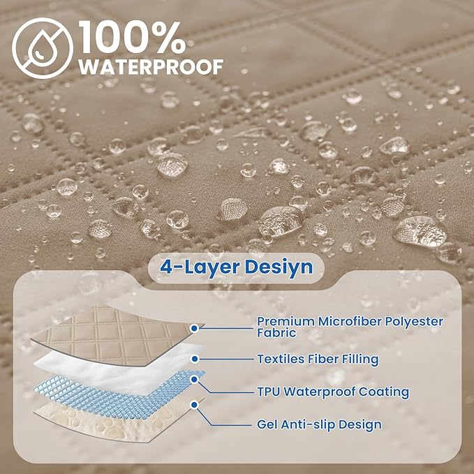 Waterproof Dog Bed Cover Pet Blanket, Soft Couch Cover for Dogs Washable, Non-Slip Dog Blanket Protect Furniture Couch Sofa Car for Puppy Large Dogs Cat (52x82 Inch, Khaki)