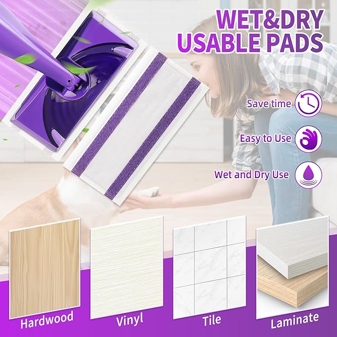 40 Counts Disposable Mop Pad Refills for Swiffer Wet Pads Refill, Replacement for Swiffer Wet Jet Pads Disposable Wet Jet Hardwood Floor Spray Mop Pads Refills, Thickness & Absorbent