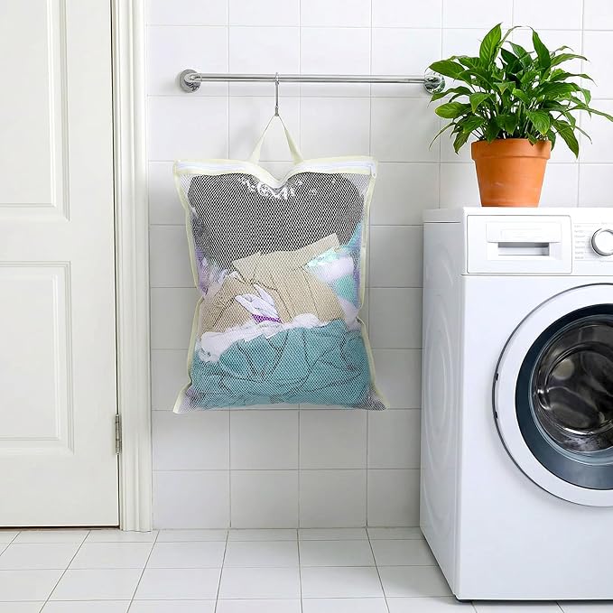 4PCS Mesh Laundry Bags for Washing Machine Hanging Laundry Hamper Delicates Laundry Bag with Handles (S/M/L/XL) Zipper Opening Wash Bag for Coat Sweater Lingerie Sock Sheet