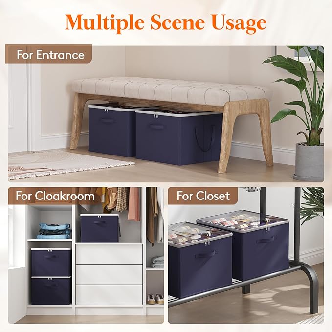 Lifewit Shoe Storage Organizer for Closet, Fabric Large Shoe Box Storage Containers with Clear Cover, Foldable Bins for Boots Heels Sneakers Fits 24-32 Pairs (Each 12-16 Pairs) 2 Pack Blue
