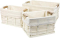 happimess BSK3002C-3SET Callan Vintage Industrial Wire Metal Nesting Storage Baskets with Wood Handles and Fabric Liner, for Shelves, Cabinets, Pantry, Countertop, Mesh Open Bin, Almond (Set of 3)