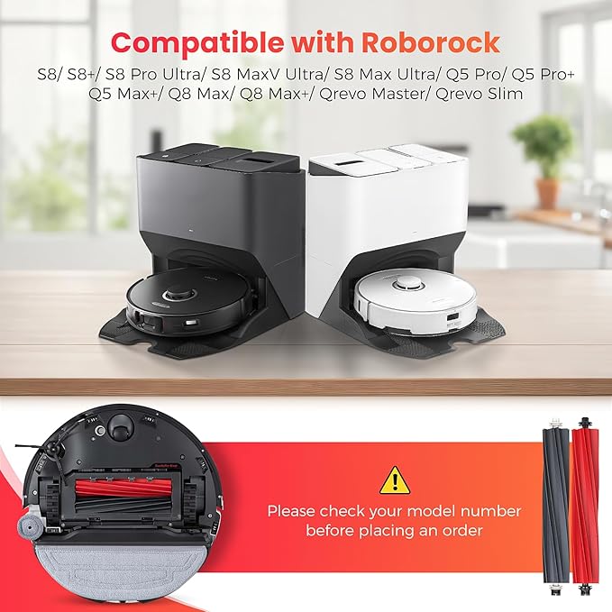 1 Set Main Brush Replacement for Roborock S8/ S8+/ S8 Pro Ultra/ S8 MaxV Ultra/ S8 Max Ultra/ Q5 Pro/ Q5 Pro+/ Q5 Max+/ Q8 Max/ Q8 Max+/ Qrevo Master/Qrevo Slim Vacuum Roller Brush Parts