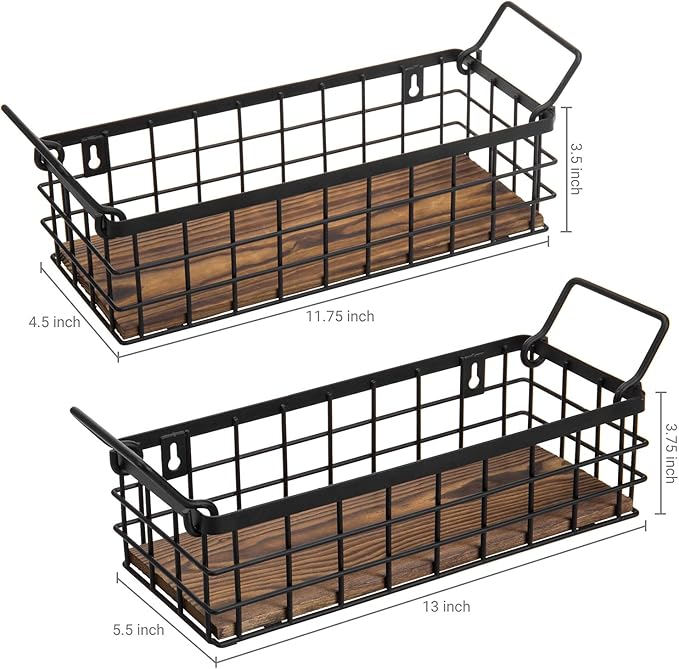 MyGift Set of 2 Black Wire Baskets for Organizing – Storage Baskets/Pantry Baskets for Shelves & Wall