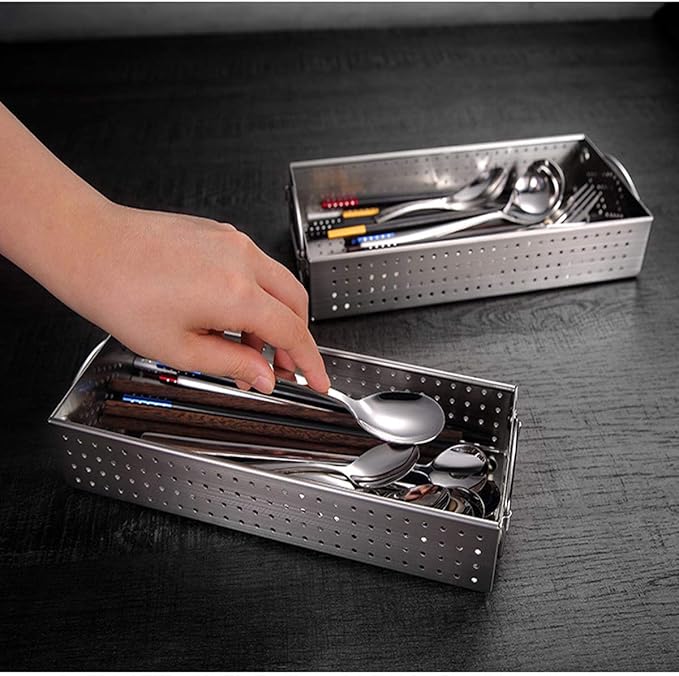 Large Mesh Cutlery Tray- 304 Stainless Steel Kitchen Utensil Drawer Organizer/Silverware Storage Kitchen Utensil Flatware Tray - 12.0x5.5X2.0 Inch