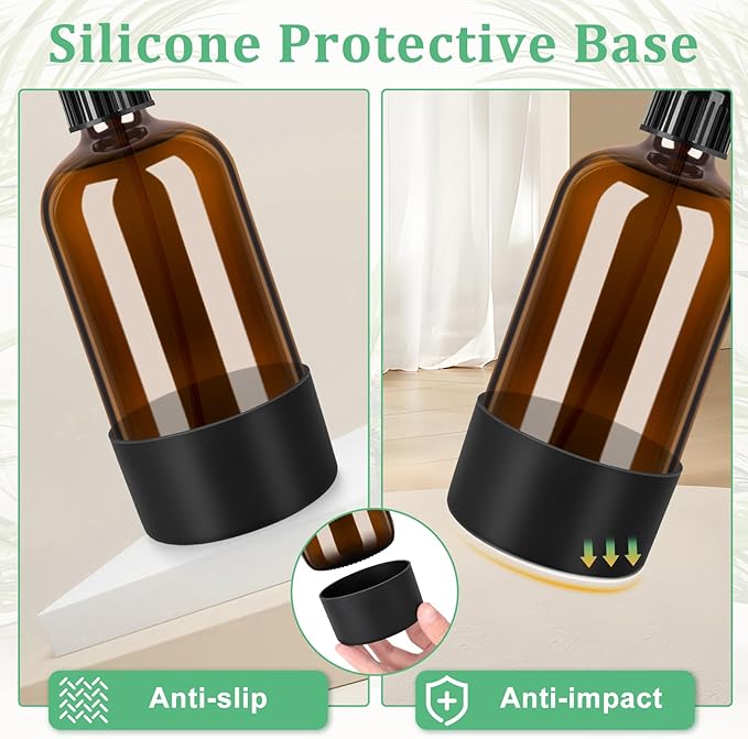 Amber Glass Spray Bottles 3 Pack, 17 oz/500 ml Glass Spray Bottles for Cleaning, Plants, Essential Oils, Hair Care, Refillable Empty Spray Bottle with Adjustable Nozzle for Squirt and Mist