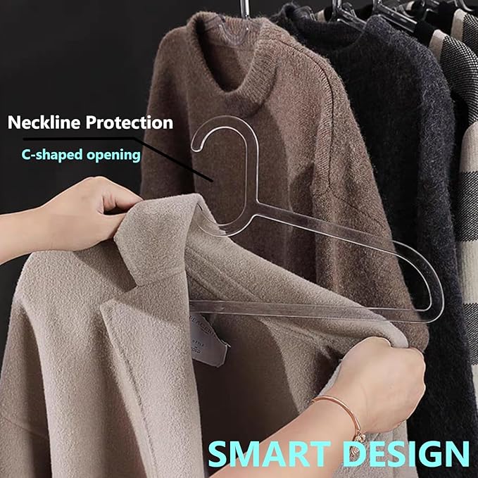 Clothes Hangers 30 Pack, 16" Heavy Duty Coat Hanger, Clear Acrylic Hangar, Non-slip Short Neck Hanger for Closet, Space Saving Slim Thin Perchas for Adult Suit, T-shirt, Jacket, Dress, Blouse Clothing