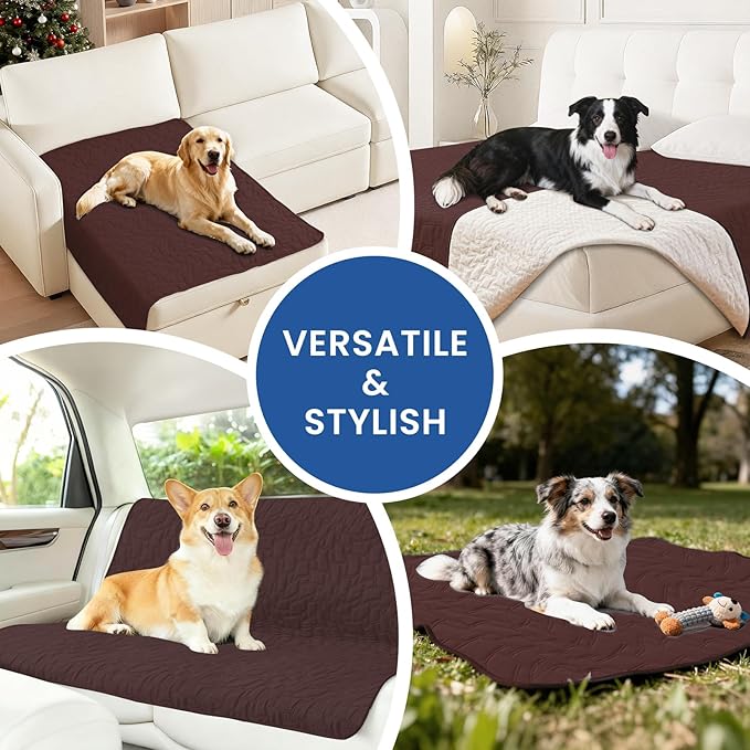 Waterproof Dog Bed Cover Pet Blanket, Soft Couch Cover for Dogs Washable, Non-Slip Dog Blanket Protect Furniture Couch Sofa Car for Puppy Large Dogs Cat (82x102 Inch, Coffee)