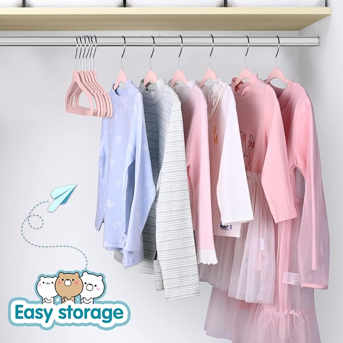 BAGAIL 50 Pack Kids Velvet Hangers 11 Inches Children's Clothes Hangers Non-Slip Baby Hangers for Infant/Toddler (Blush Pink)