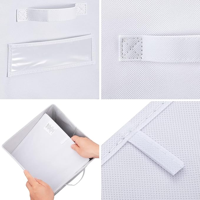artsdi 13x13x13 storage cube bins (Set of 10) Fabric storage cubes with 10 Labels Window Cards & a Pen, storage cubes 13x13, Collapsible 13 inch cube storage bins, Cubby Organizer Boxes, White