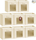 Foldable Storage Cubes - Cubby Storage Organizer with Window, Decorative Baskets for Organizing, Fabric Bins for Clothes Storage, Closet Storage Cubes-11inch, Set of 8, Beige