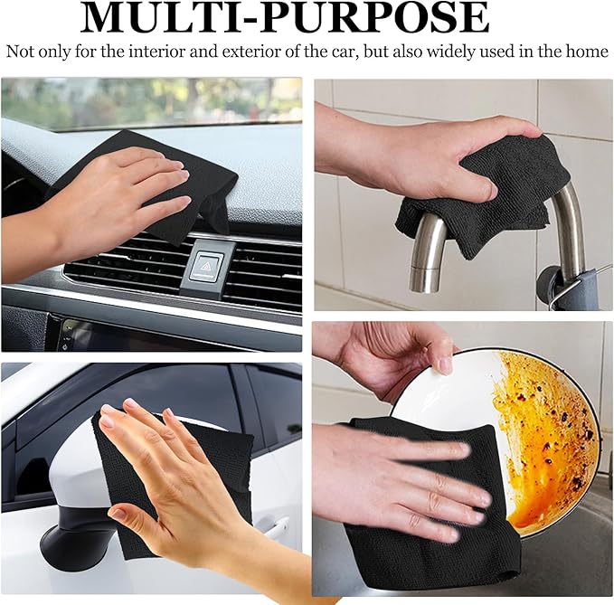 wuyaoyao 50PCS Microfiber Cleaning Cloth Roll, 10"×10" Tear Away Microfiber Towels, Reusable Washable Cloth Paper Towels, Multi-Purpose Cleaning Rags for Car Home Kitchen Garage Shop (Black)