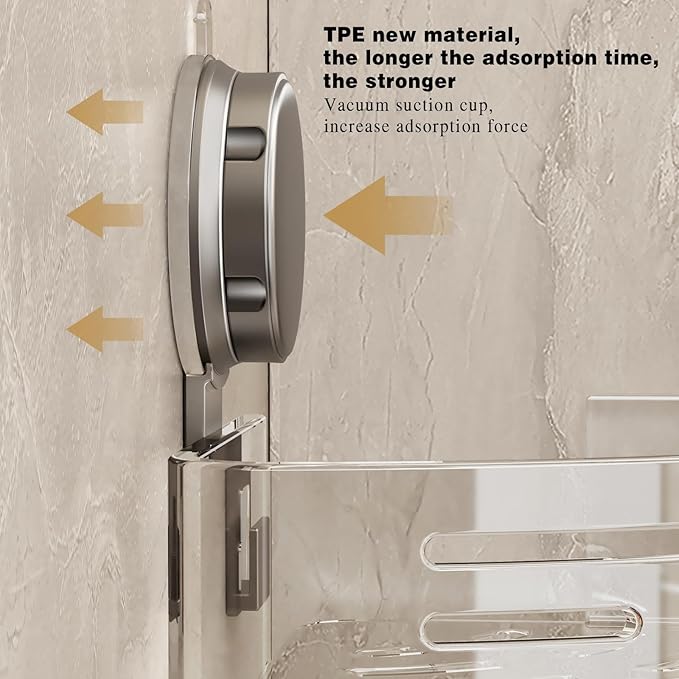 VOLPONE Corner Shower Shelf Suction Cup Shower Caddy Corner No Drilling Bathroom Shower Organizer Storage Rack Adhesive with Towel Bar (3-Pack, Gray)