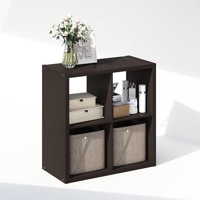 Furinno Cubic Closet Organizers and Storage, 4-Cube Closet Organizer, Open Shelf Closet Storage, Extra Thick Frame for Wardrobe, Bedroom, Living Room, Dark Oak