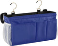 KOPIRIT Blue Bedside Caddy Storage Bag Bedside Organizer for Bunk Bed Headboards College Organizer Caddy Hanging Shelf 6 Pockets with Hooks for Book Glasses Phone Holder