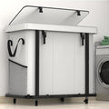 60 Gal(230L) High Grade Large Laundry Basket with Wheels, Rolling Laundry Hamper, Laundry Cart with Metal Frame and Removable Bag Design, Suitable for Laundry Room,Bedroom (White, 3 Section 230L)