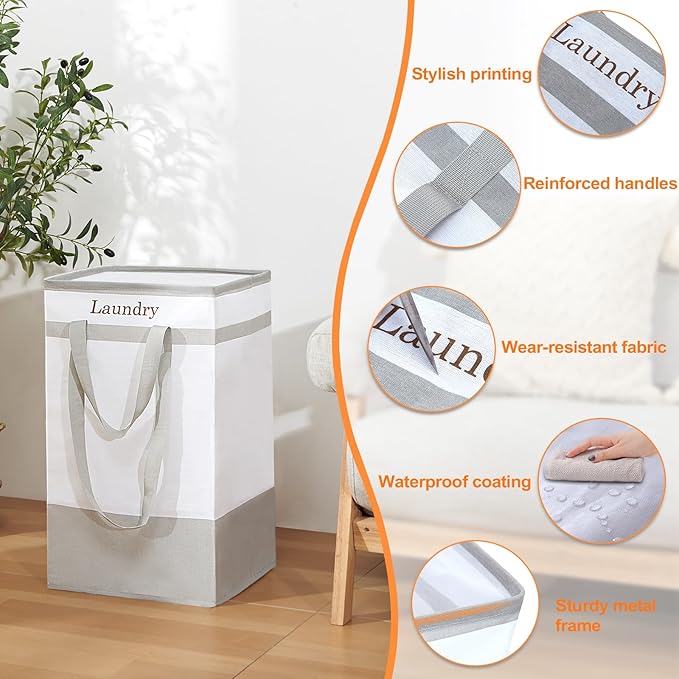 FairyHaus Laundry Basket 100L, 2Pack Laundry Hamper with Easy Carry Handles, Collapsible Laundry Baskets Hampers for Bathroom Clothes Storage Grey