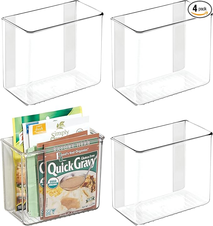 iDesign Adhesive Organizer Bin - Damage-Free Hanging for Kitchen, Bathroom, or Office - Set of 4 - Clear