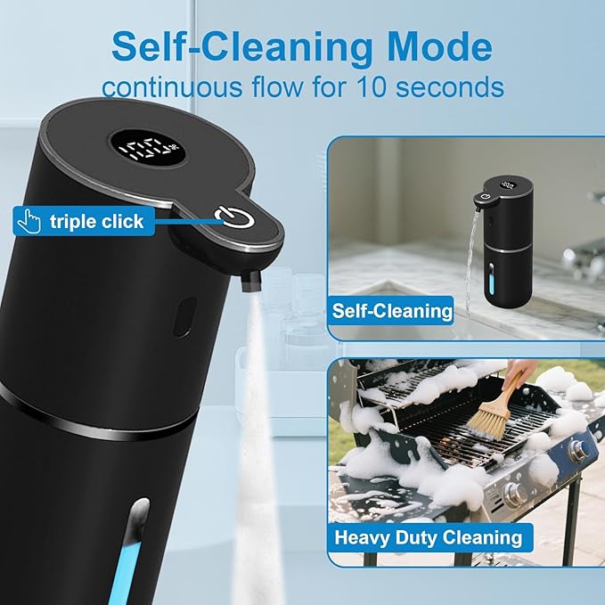 Automatic Foaming Soap Dispenser Touchless, USB Rechargeable Smart Hand Soap Dispenser, 6-Level Adjustable, 12.8oz/380mL, Compatible with Thick Thin Dish Soap for Bathroom Kitchen-Black