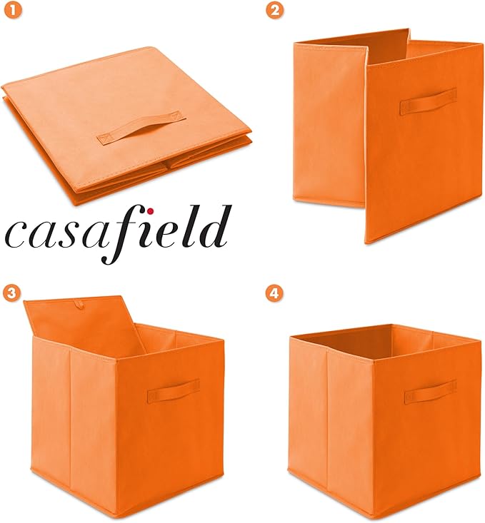 Casafield Set of 6 Collapsible Fabric Cube Storage Bins, Orange - 13" Foldable Cloth Baskets for Shelves, Cubby Organizers & More