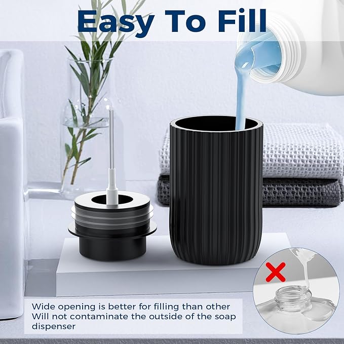 Ceramic Foaming Hand Soap Dispenser 2Pack，12 oz Bathroom Soap Dispensers， Lotion Dispenser for Kitchen, Refillable Matte Streaks Soap Dispenser with Large Pump (Black-2Pack)