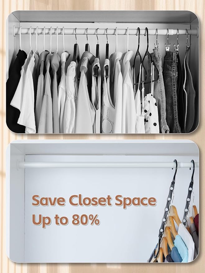 HOUSE DAY Space Saving Hangers Black, 16 Pack, Smart Closet Organizer Space Saver, Sturdy Plastic Clothes Hangers for All Types of Clothes, Closet Organizers and Storage, College Dorm Room Essentials