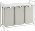 VASAGLE Laundry Hamper, Laundry Basket, Laundry Sorter with 3 Pull-Out and Removable Bags, Shelf, Metal Frame, 3 x 10.6 Gallons (40 L), 36.4 x 13 x 28.4 Inches, Cream White and Cloud White UBLH301W01