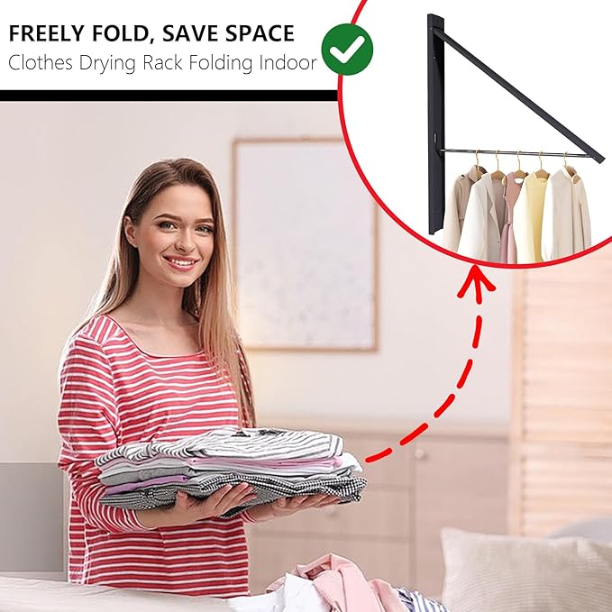 Ithywat Retractable Clothes Drying Rack, Space Saver Wall Mounted Folding Hanger for Laundry Room, Closet Storage Organization, Easy Installation Aluminium Never Rust Dryer Gray