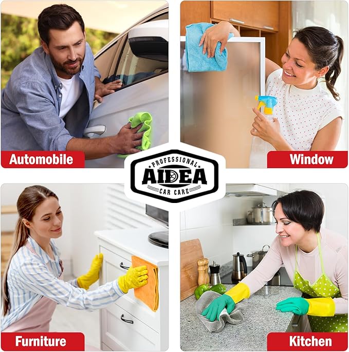 AIDEA Microfiber Cleaning Cloth 12 Pack, Microfiber Towels for Cars, Soft & Absorbent Cleaning Rags, Premium Lint Free Shop Towels for House, Kitchen, Car, 12inx16in