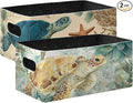 Sea Turtle Corals Starfish Closet Storage Bins 2 Pcs Felt Open Home Storage Containers Organizer with Handles Collapsible Shelf Basket for Home Office Craft Room Classroom Fabric