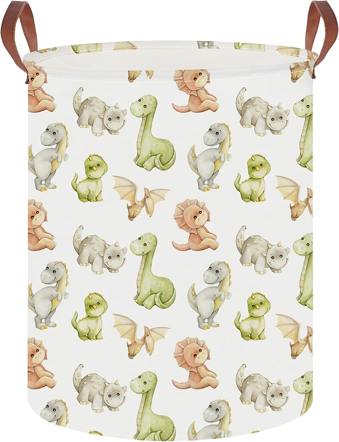19.7" Laundry Basket,Dirty Clothes Hamper,Waterproof Storage Bin,Room Decor,Gift Baskets,Nursery Hamper(Watercolor Dinosaur)