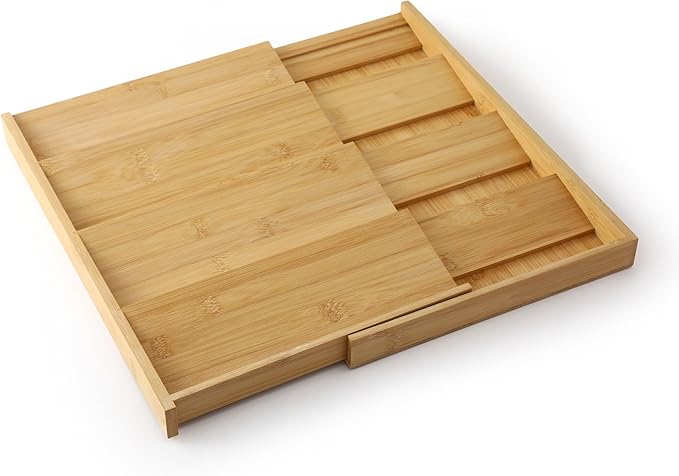 QUEENKAY Expandable Bamboo Spice Drawer Organizer, 4 Tier Spices Rack for Cabinet, Kitchen Seasoning Organization Storage Insert (Jars Not Included, From 12" to 22" Wide)