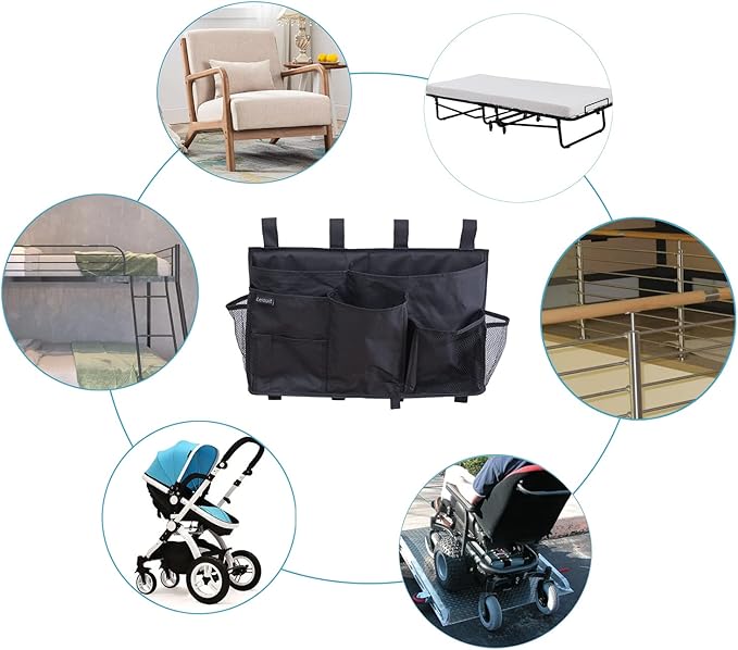 LEISUIT Hanging Storage Bag Bedside Organizer 9 Pockets Black (XL)