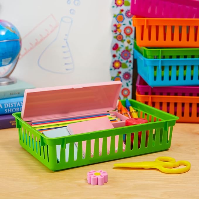 Bright Creations 8-Pack Plastic Bins - 10.25 x 6.5 x 2.3 In, Multicolor Classroom Bins - Storage Baskets for Organizing Shelves, Arts & Crafts, Toys
