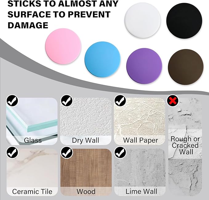 3.15" Large Wall Door Handle Stopper, 8PCS Pink Self Adhesive Wall Protector Rubber Door Bumpers, Solution for Stopping Damage from Doors Knobs, Shock Absorbent and Noise Reduction