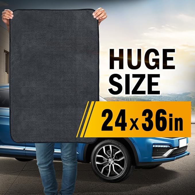 GLIMGLINT Car Drying Towel (36"x24"), Microfiber Towels for Cars Detailing, Ultra Absorbent Cleaning Cloth Without Streaks or Scratches, Fits for Cars, Trucks, Motorcycles, 600GSM