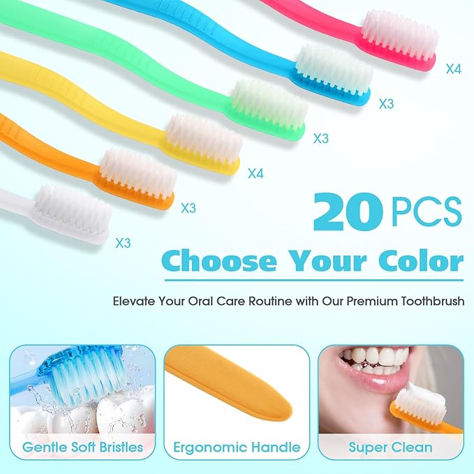 LemonRoad 40 Pcs Travel Toothbrush Holder Sets 20 Disposable Toothbrush Individually Wrapped 20 Portable Tooth Brush Case Covers with Ventilation Holes for Travel, Home, Camping, Hotel(Candy)