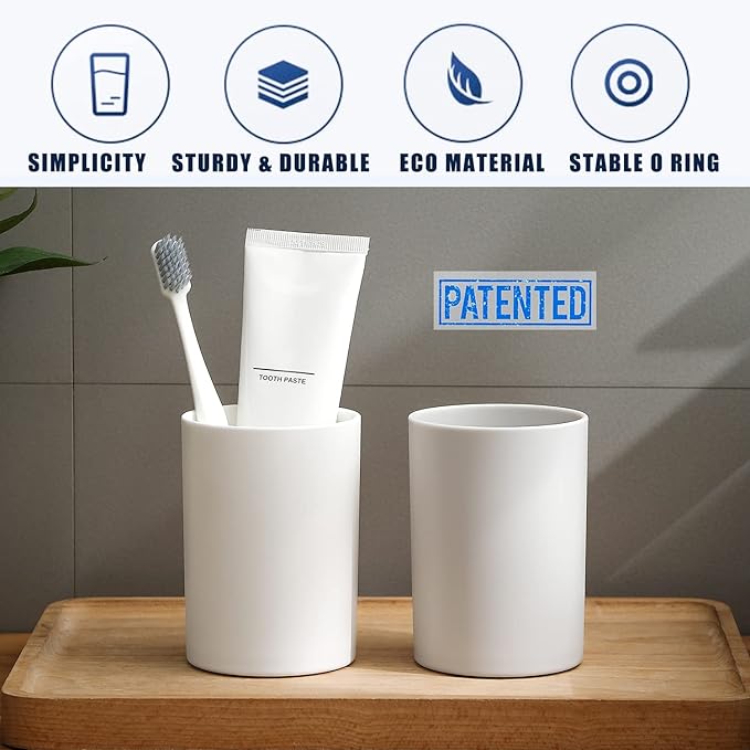 PP 2PCS Reusable Unbreakable Toothbrush Cup 10.5oz/300ml Mouthwash Holder, Easy to Clean, Adequate for Bathroom (Grey)