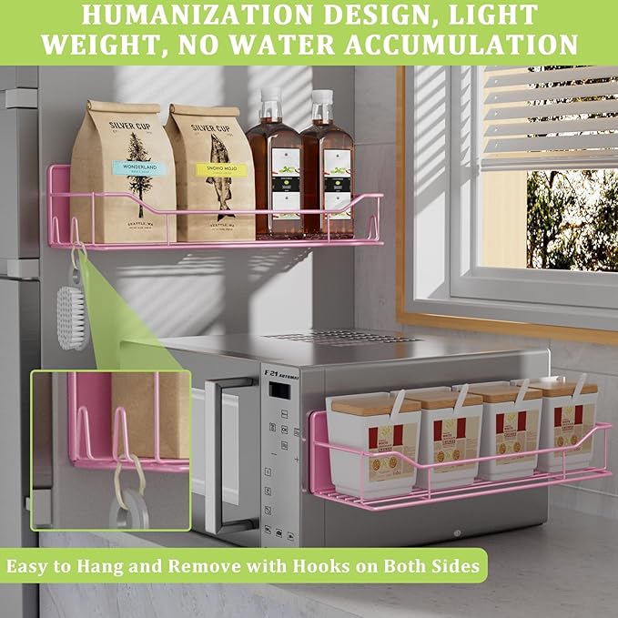Magnetic Spice Rack for Refrigerator, 4 Pack Metal Strong Magnet Spice Organizer Shelves, Magnetic Fridge Shelf for Kitchen Seasoning Organizer Gadgets, Home Organization and Storage (Pink)