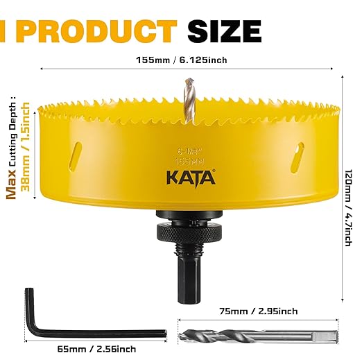 KATA 6.125 Inch Hole Saw for Recessed Lights with Dust Bowl, 6-1/8 in Hole Cutter for LED Can Lighting, Drywall Ceiling Cutting, Recessed Lighting Hole Saw Kit with Silicone Dust Catcher