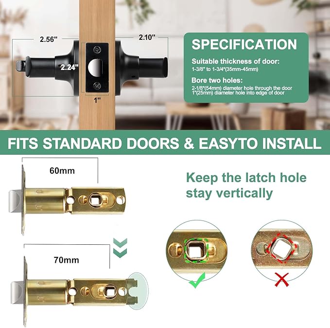 Privacy Door Handles, 1 Pack Matte Black Door Lever, Bed and Bath Door Locksets Heavy Duty Keyless Interior Handles, Reversible for Left Right Handed Doors
