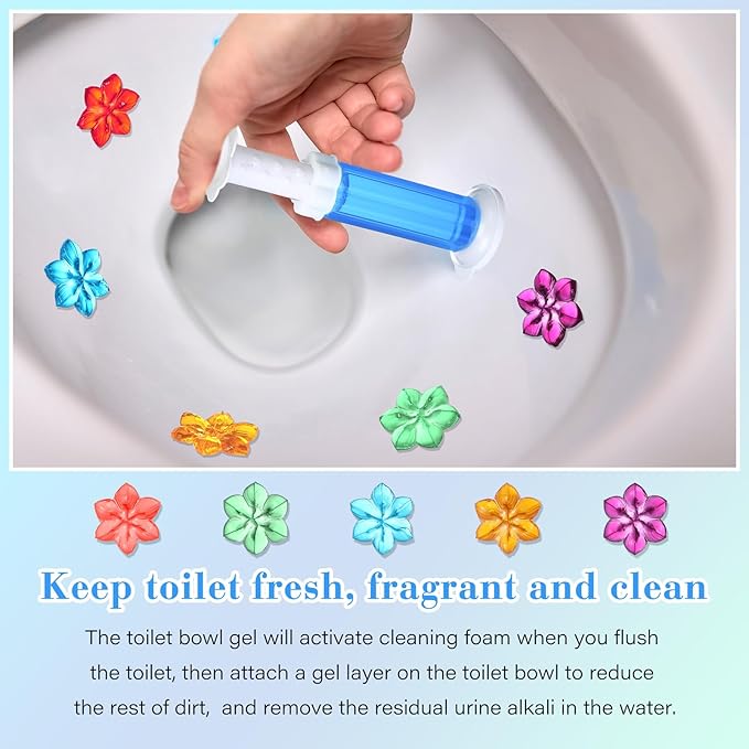 5 Pcs Flower Toilet Gels 70 Count 5 Kinds Stamp Bowl Gel Scent Toilet Stain Removal Cleaner Air Freshener Flower Stamps Pack for Bathtubs Bathroom (Classic Color)
