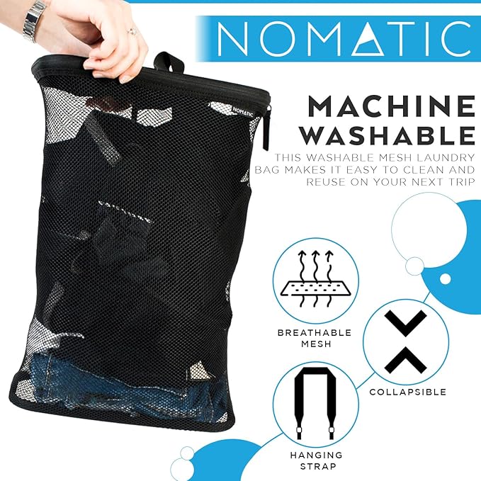 NOMATIC Mesh Laundry Bag - Travel Laundry Hamper - Packable Net Bag for Clothing - Packable Travel Laundry Sack
