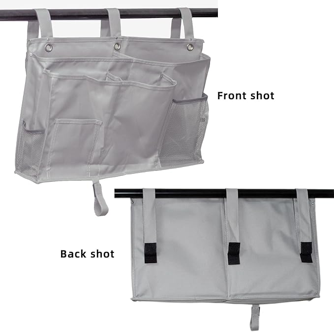 gedamari Bedside Organizer, Durable Bunk Bed Caddy, Multi-Pocket Hanging Storage Bag for College Dorm, Home, Hospital and Baby Stroller, Easy Installation, Metal Rivets Added, Oxford Fabric(Gray)