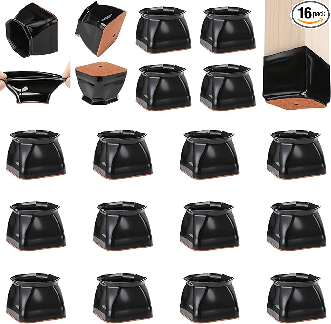 CHUNZEXI 16 Pack Square Chair Leg Floor Protectors for Hardwood Floors, Silicone Felt Covers Pads Caps, Protect Wood Furniture Feet Floors Noise Reduce and Scratch (Square X-Lager & Black)