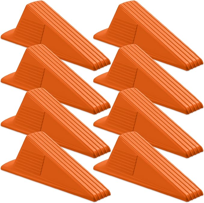 Frienda 8 Pcs Jumbo Door Stoppers Heavy Duty Door Stopper Tall up to 2inch Tall Wedge TPR Large Wedge Stackable Big Rubber Doorstop for Hotel Carpet Hardwood Concrete and Tile (Orange)