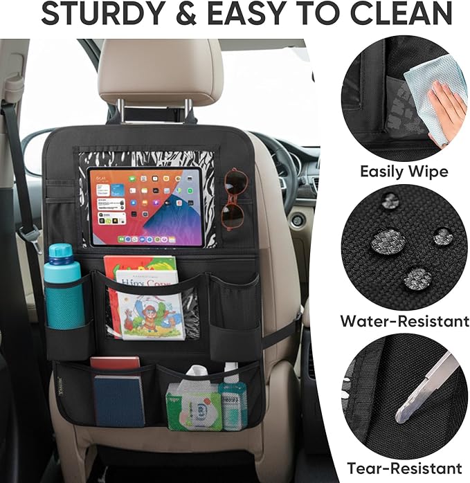 BALEINE Backseat Car Organizer, Back Seat Car Organizers and Storage, Kick Mats Back Seat Protector, Travel Accessories for Most Automotive (2 Pack, Black)